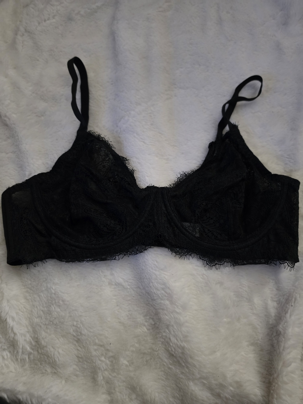Sheer Black Lace Underwire Bra with Eyelash Trim